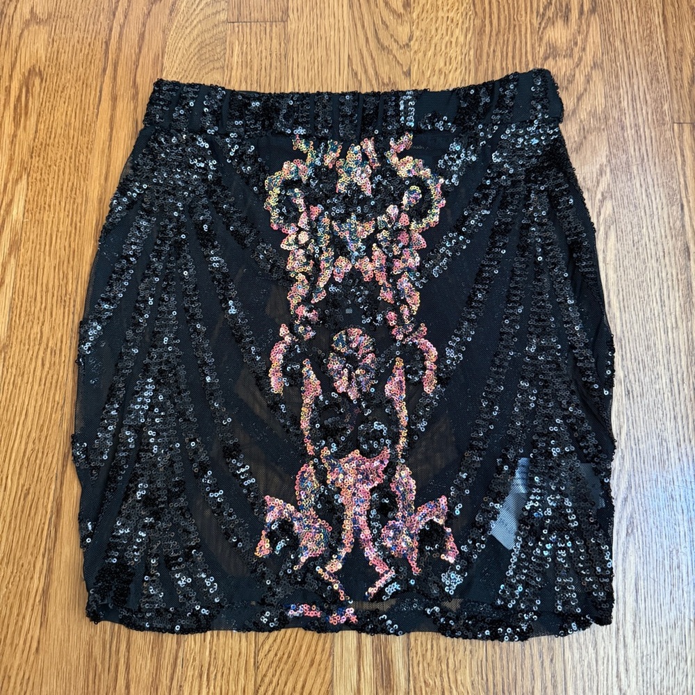Queen Maria sequined fairy goth black sheer sexy skirt New Small